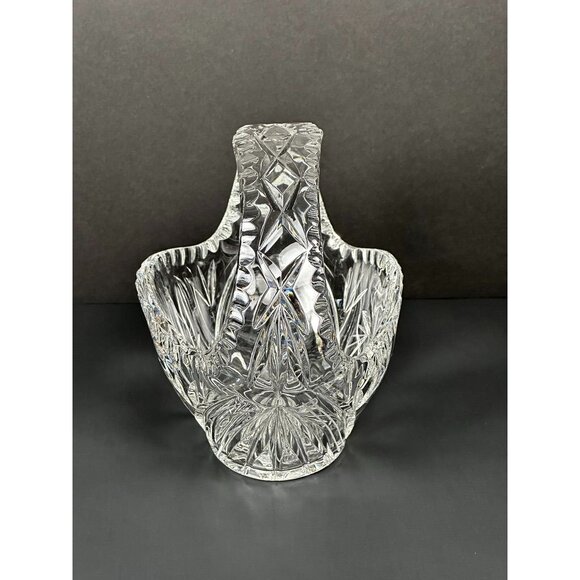 Vintage Pressed Glass Crystal Handled Basket Candy Dish Pinwheel Design - Picture 7 of 16